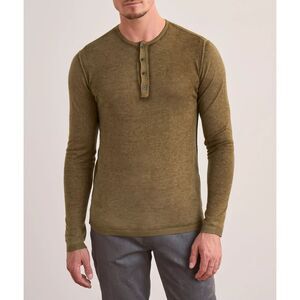 JOHN VARVATOS Shirt Mens XL Brown Henley Silk Cashmere Chestnut CHRISTIE $448